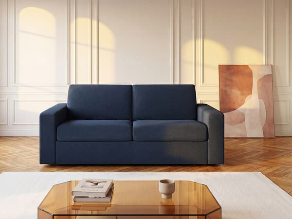 Vente-unique - COGLIO 3-sits express-bäddsoffa i midnattsblått tyg