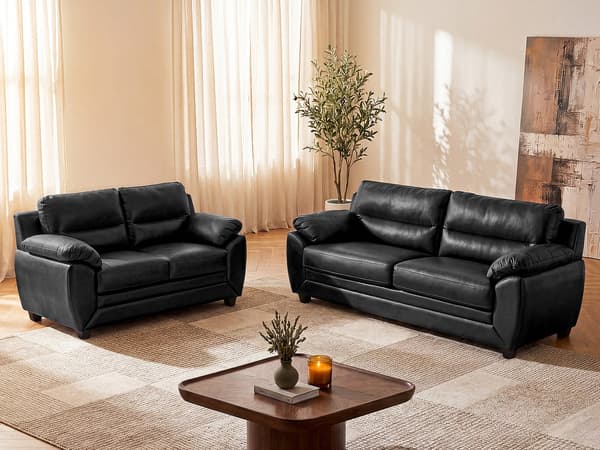 Vente-unique - 3-sits och 2-sitssoffor i svart konstläder MANOA