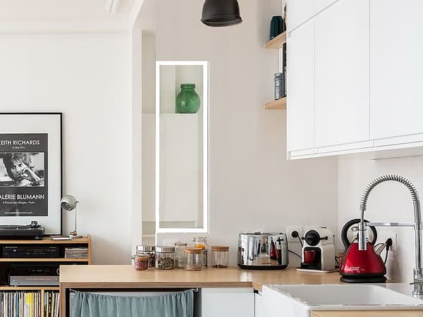 Vente-unique - Verkstads-glasvägg i pulverlackerad aluminium - 30x105 cm - Vit - BAYVIEW