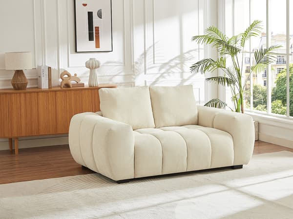 Vente-unique - 2-sitssoffa beige texturerat tyg BERENIA