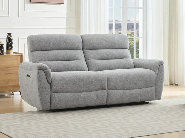 Vente-unique - BREVIO 3-sits elektriskt nedfällbar soffa i grått texturerat tyg
