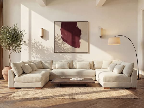 Vente-unique - Stor u-formad soffa beige manchester SPERONE
