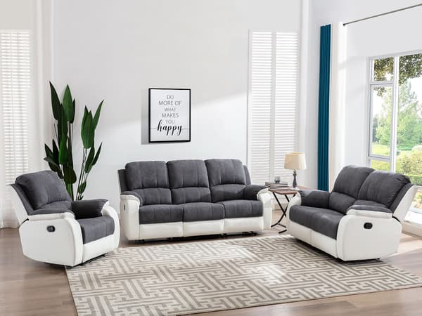 Vente-unique - 2-sits reclinersoffa i mikrofiber och läderimitation i grått och vitt BRODY