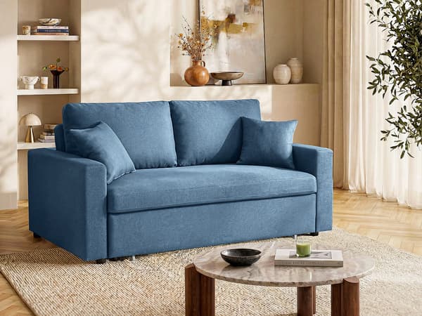 Vente-unique - 3-sits bäddsoffa i blått tyg INIZOR