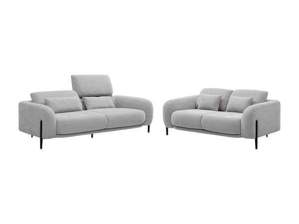 Vente-unique - ARAVIO 3-sits och 2-sits soffor med lutbart ryggstöd i ljusgrått tyg