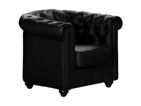 Vente-unique - Fåtölj i läderimitation CHESTERFIELD - Svart