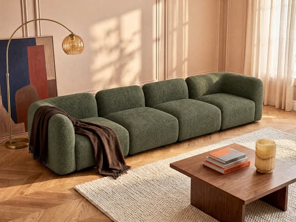 Vente-unique - Modulsoffa 5 platser i grön Bouclétyg DANEPI