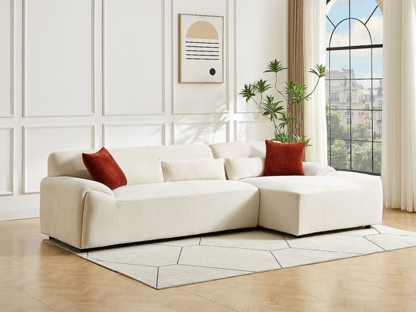 Vente-unique - Högervänd hörnhöffa i beige chenilletyg OVILIO