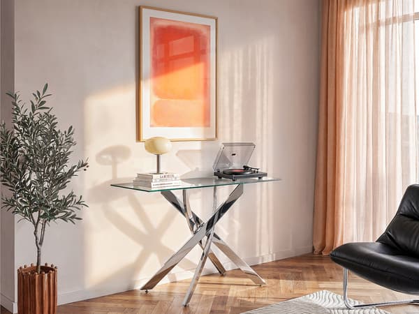 Vente-unique - Konsolbord i härdat glas och förkromat metall - Transparent - COSIMA
