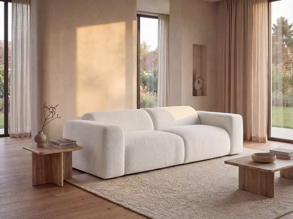 Vente-unique - 3-sitssoffa i vit bouclétyg POGNI