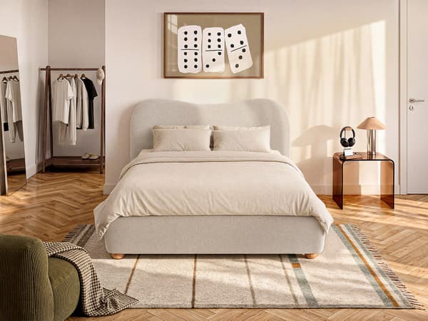 Vente-unique - Säng med förvaring 120 x 190 cm - Tyg - Beige + Madrass - VANARI