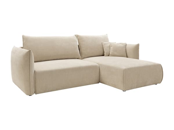 Vente-unique - Högervänd konvertibel hörnsoffa i texturerat beige tyg CARISU