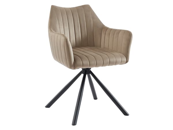 Vente-unique - Set med 6 stolar med armstöd i sammet och metall - Beige - IZIALI