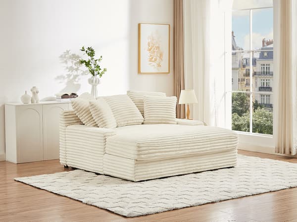 Vente-unique - 2-sits schäslong beige breda ribbad manchester ESARTO från Pascal Morabito