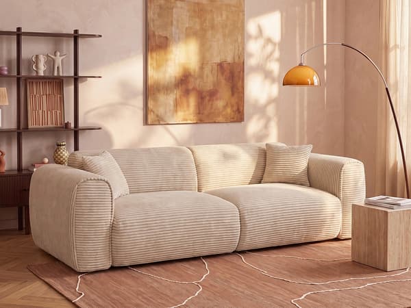 Vente-unique - 4-sitsig bäddsoffa express i beige manchester - 16 cm madrass med memoryfoam POGNIA