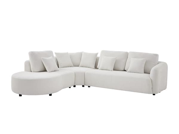 Vente-unique - Vänster hörnsoffa i texturerat off-white tyg LOMESI