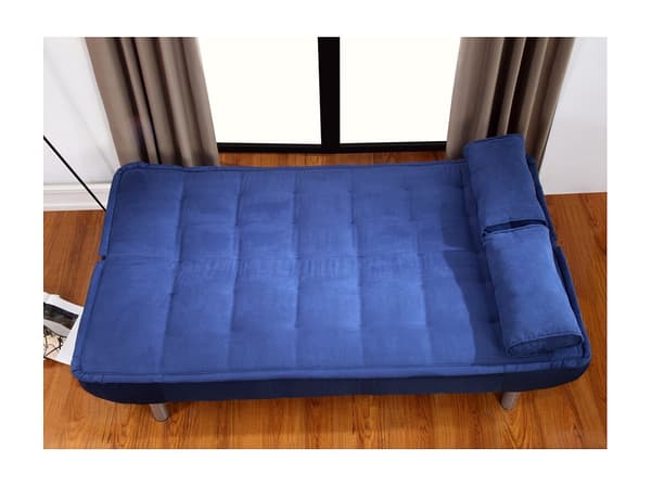 Vente-unique - Bäddsoffa i blått tyg med klick-klack-funktion MISHAN