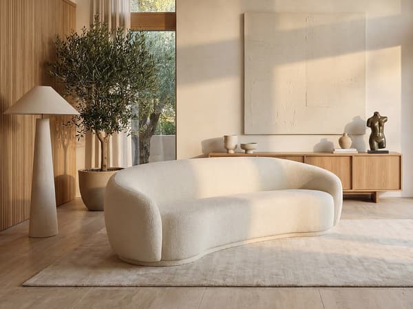 Vente-unique - 3-sitssoffa i elfenbensvit bouclétyg BOVANA