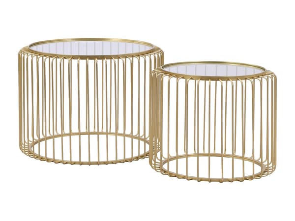 Vente-unique - Set med 2 soffbord i metall och glas - Guld - FERIDA