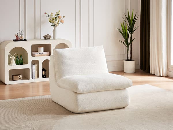 Vente-unique - Vit texturerad tygfåtölj i elfenben LOLEVA