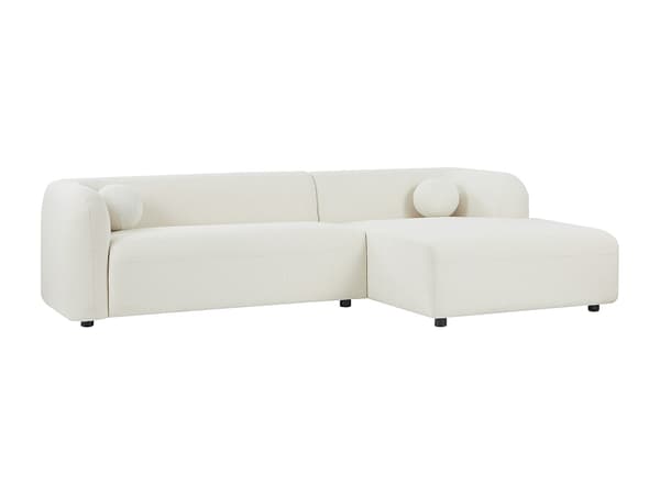 Vente-unique - Höger L-soffa i elfenbensvit bouclé-tyg OVOTAS