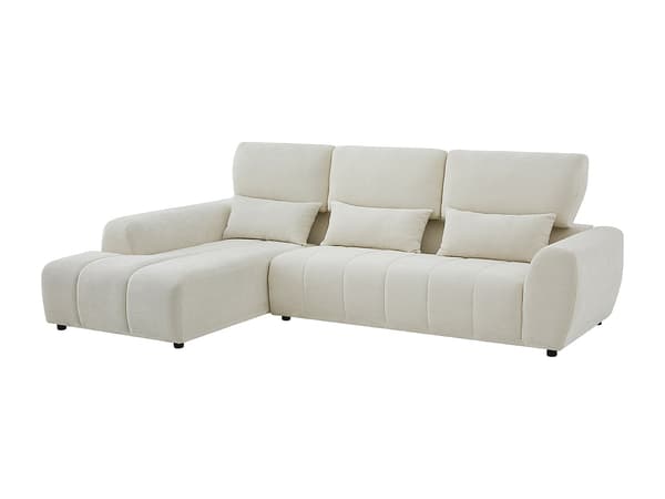 Vente-unique - Vänstervänd hörnsoffa med uppfällbart ryggstöd i beige texturerat tyg FABARTO