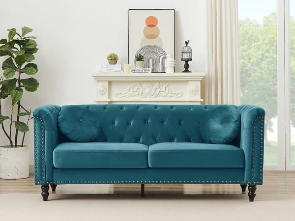 Vente-unique - 3-sits soffa i sammet - Petrolblå - TURNER