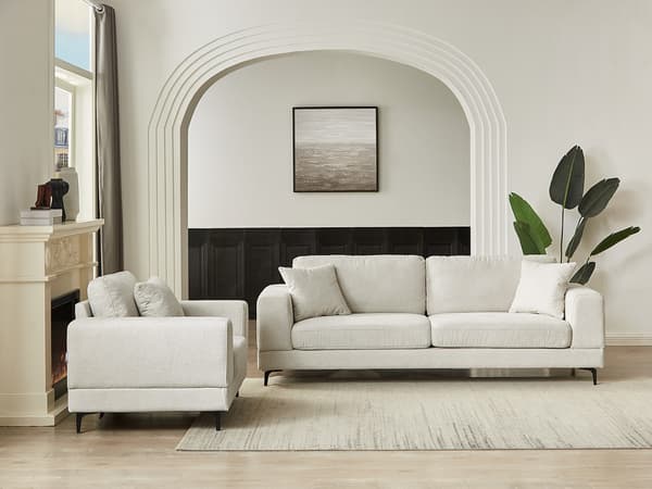 Vente-unique - 3-sitssoffa och fåtölj beige texturerat tyg JAMOLO