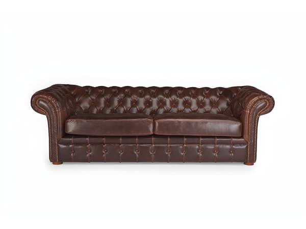 Vente-unique - CLOTAIRE 3-sits Chesterfield-soffa, 100 % åldrat läder