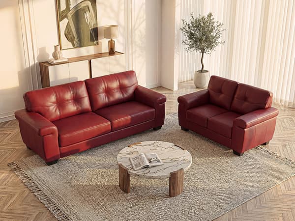Vente-unique - 3-sits och 2-sits lädersoffor HAZEL - Röd