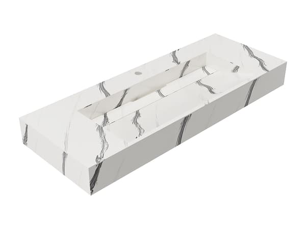 Vente-unique - Väggmonterad tvättställ i solid surface med vit marmoreffekt - TAKOTNA - B120,2 x b45,2 x H8 cm
