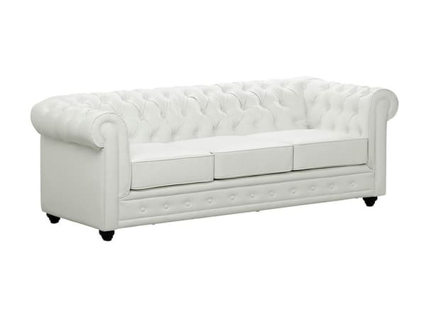 Vente-unique - 3-sits soffa i läderimitation CHESTERFIELD - Vit