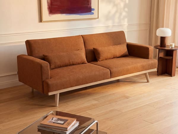 Vente-unique - 3-sitsig clic-clac bäddsoffa i terrakottafärgat tyg ESME