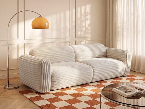 Vente-unique - Soffa 4 platser i sammet med grova ribbor - Beige POGNI