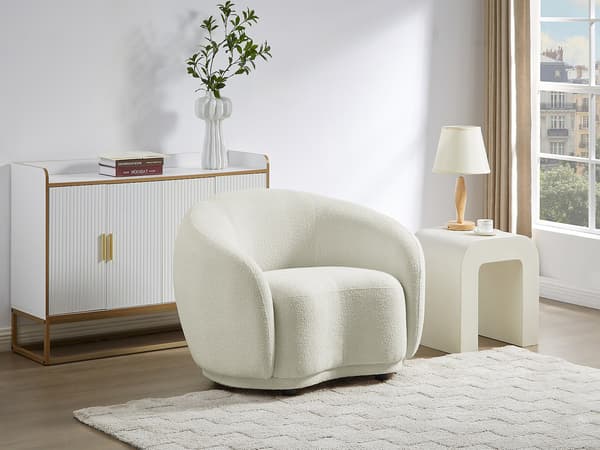 Vente-unique - BOVANA fåtölj i elfenben vit bouclétyg