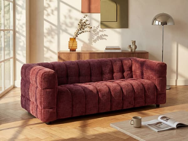 Vente-unique - 3-sitssoffa i texturerat vinrött tyg LERICI
