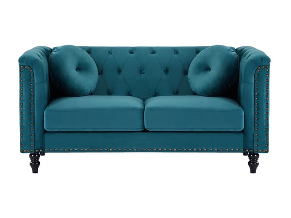 Vente-unique - 2-sits soffa i sammet - Petrolblå - TURNER