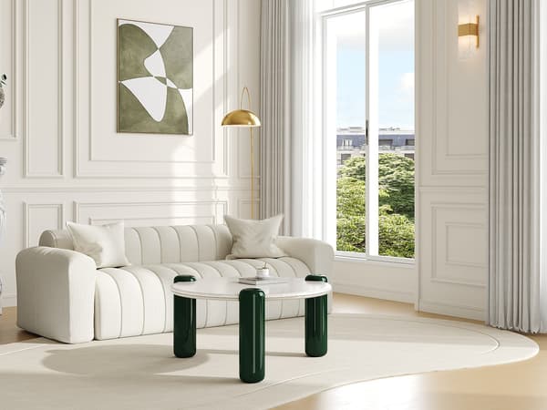 Vente-unique - Soffbord i marmor och MDF - Beige och grön - NARODI