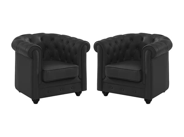 Vente-unique - Set med 2 fåtöljer i buffelläder CHESTERFIELD – Svart