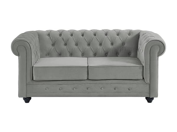 Vente-unique - 3-sits och 2-sitssoffa i ljusgrå sammet CHESTERFIELD