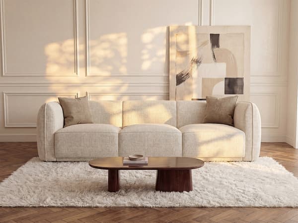 Vente-unique - 3-sitssoffa beige chenilletyg JUNETI