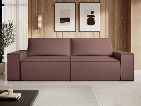 Vente-unique - 4-sits bäddsoffa i texturerat terracotta-tyg AMELIA