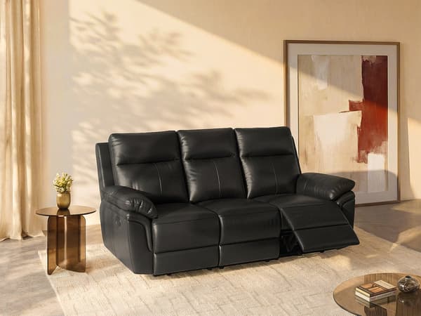 Vente-unique - 3-sits reclinersoffa i svart buffelläder PAKITA