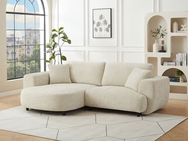 Vente-unique - Vänstervänd hörnsoffa i beige texturerat tyg RULAMA