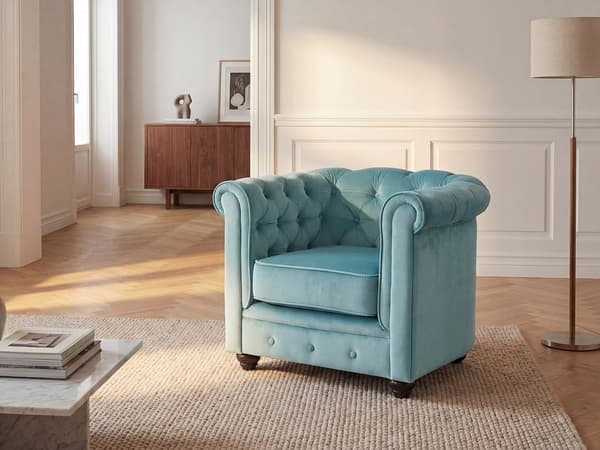 Vente-unique - Fåtölj CHESTERFIELD - Pastellblå sammet