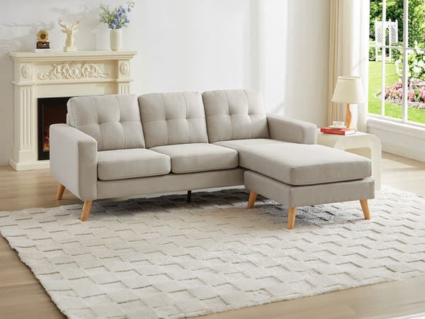 Vente-unique - Vändbar hörnsoffa i beige tyg BARTOLOME