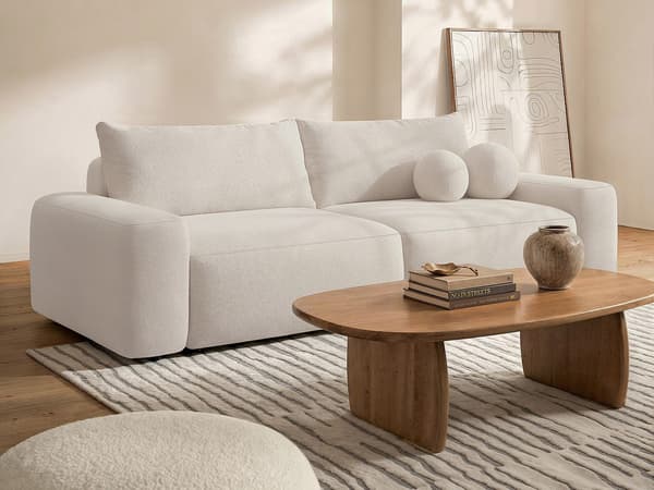 Vente-unique - 4-sits bäddsoffa krämvit texturerat tyg DAVISO
