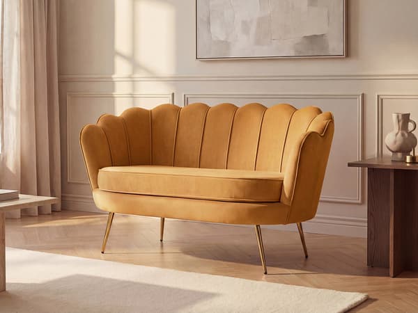 Vente-unique - 2-sits snäcksoffa i senapsgul sammet DANDELION