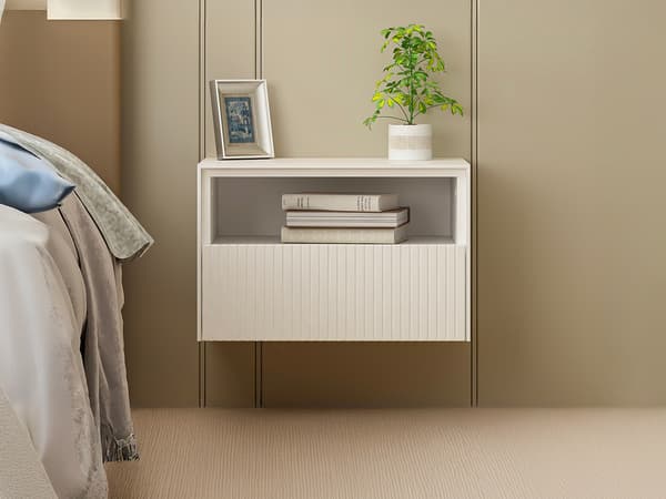 Vente-unique - Set med 2 hängande sängbord - MDF - Vit - CALDRIN