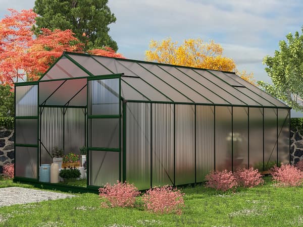 Vente-unique - Växthus i polykarbonat, 16,8 m² med bas - Grön - IXORA
